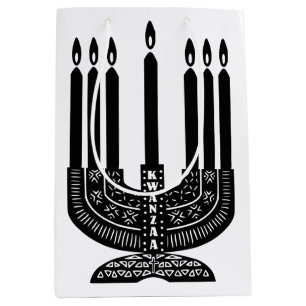 Sacola Para Presentes Média Velas Kwanzaa brancas e pretas