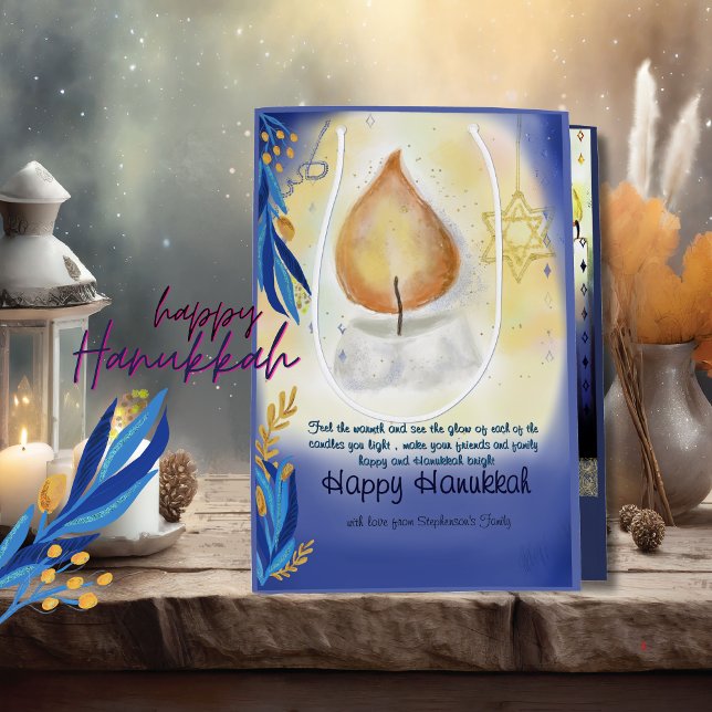 Sacola Para Presentes Média Velas leves Aquarela Feliz Hanukkah (Light Candles Watercolor Happy Hanukkah Medium Gift Bag)