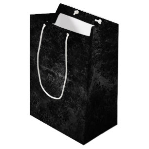 Sacola Para Presentes Média Velvety Onyx Damask   Vampiro Negro Grunge Barroco