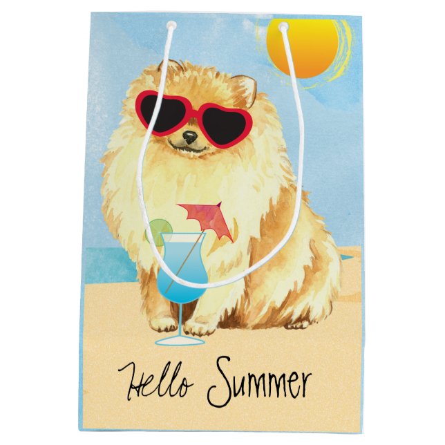Sacola Para Presentes Média Verão Pomeranian (Verso)