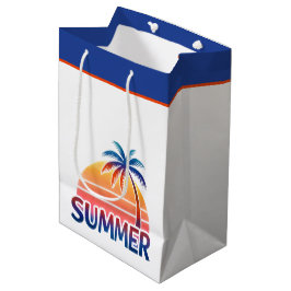 Sacola Para Presentes Média Verão pôr do sol retrô palmeira