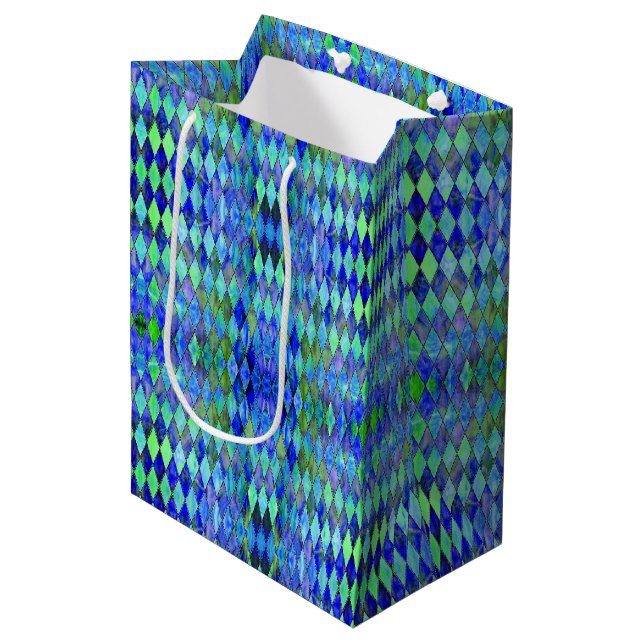 Sacola Para Presentes Média Verde & Azul (Frente inclinada)