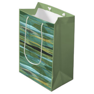 Sacola Para Presentes Média Verde Azul e Cinza Arte Moderna