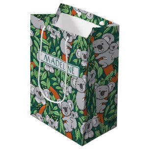 Sacola Para Presentes Média Verde-caçador personalizado de padrão Koala