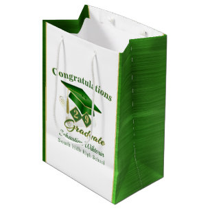 Sacola Para Presentes Média Verde clássico e graduação personalizada Dourada