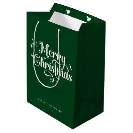 Sacola Para Presentes Média Verde Elegante Trendy Retro Script Feliz Natal