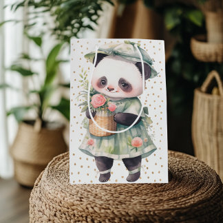Sacola Para Presentes Média Verde Floral Panda Baby Burp Cloth