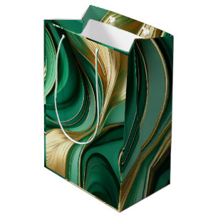 Sacola Para Presentes Média Verde moderno e Dourado-