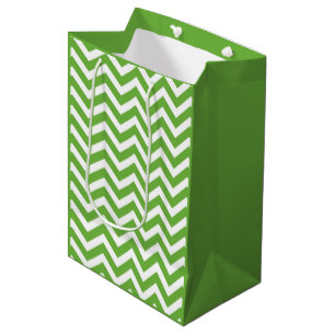 Sacola Para Presentes Média Verde Primavera e Branco Chevron Casamento Anivers