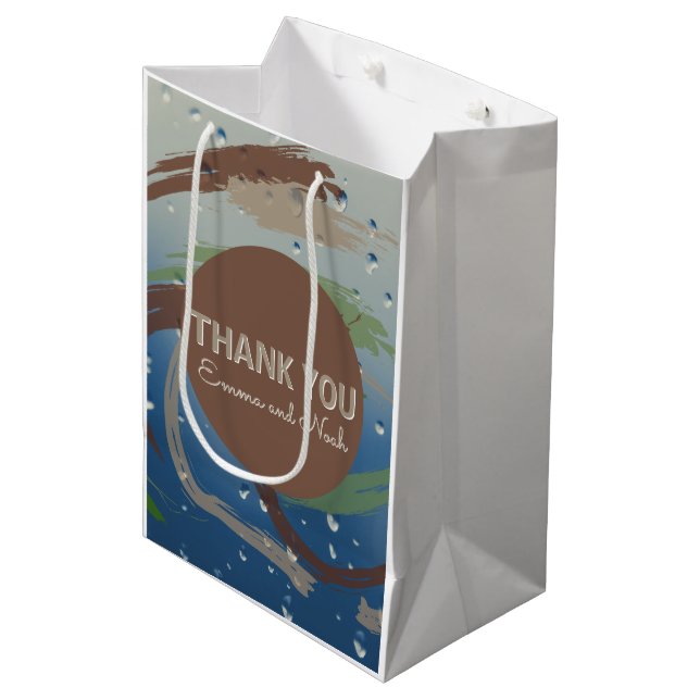 Sacola Para Presentes Média Verde Russo, Castanho e Beige Brushbrae Obrigado (Frente inclinada)