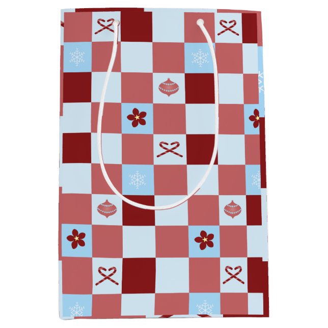 Sacola Para Presentes Média Verificação de Natal de Pré-disquete (Frente)