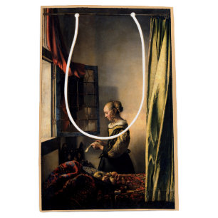 Sacola Para Presentes Média Vermeer - Rapariga lendo uma carta em uma janela a