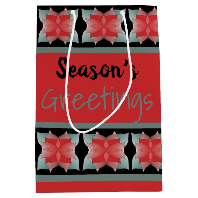 Sacola Para Presentes Média Vermelho-de-Barn Moderno com Preto (Frente)