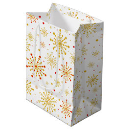 Sacola Para Presentes Média Vermelho e Dourado Starburst do Médio Atômico Retr