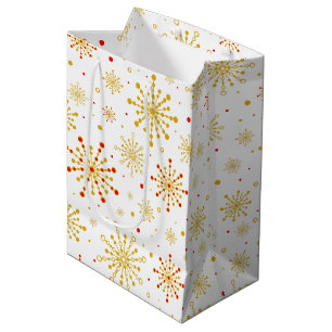 Sacola Para Presentes Média Vermelho e Dourado Starburst do Médio Atômico Retr