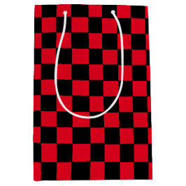 Sacola Para Presentes Média Vermelho e Preto Verificados