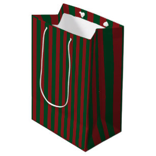 Sacola Para Presentes Média Vermelho Merlot e Verde Esmeralda Listras de Natal