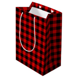 Sacola Para Presentes Média Vermelho Preto Búfalo Lenhador Verificar Natal