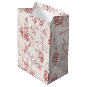 Sacola Para Presentes Média Vermelho Rosado Floral Aniversário