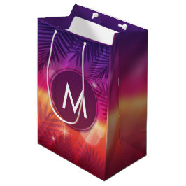 Sacola Para Presentes Média Verões Sunset Palm Trees Monograma Laranja Roxo