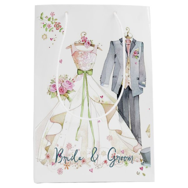 Sacola Para Presentes Média Vestido de Noiva Bride & Groom (Frente)