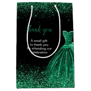 Sacola Para Presentes Média Vestido Verde Escuro Faux Glitter Doce 16 Aniversá