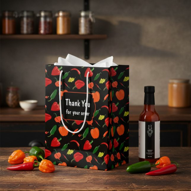 Sacola Para Presentes Média Vibrant Chili Pepper "Thank You" Business Gift Bag (Criador carregado)
