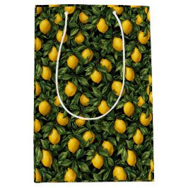 Sacola Para Presentes Média Vibrant Lemon Citrus Tree Pattern