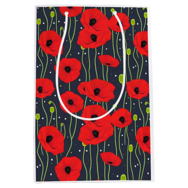 Sacola Para Presentes Média Vibrant Modern Red Poppies Pattern Art (Frente)