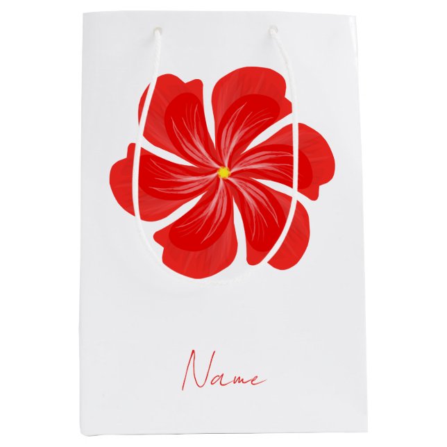 Sacola Para Presentes Média Vibrant Red Petal Bloom - Minimalist Floral Art (Frente)