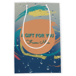 Sacola Para Presentes Média Vibrante, Laranja, Amarelo e Escoamento Coral