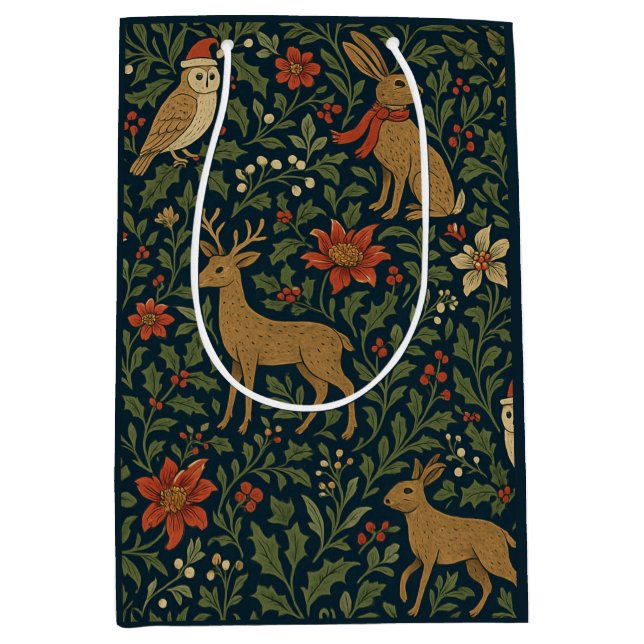 Sacola Para Presentes Média Victorian Christmas Floral  (Frente)