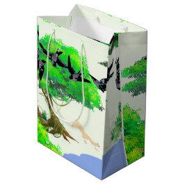 Sacola Para Presentes Média Vida na Floresta primavera com Aves e Esquilo - Na