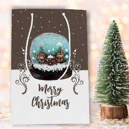 Sacola Para Presentes Média Vídeo da Vila de Inverno da Esfera de Neve Natal C