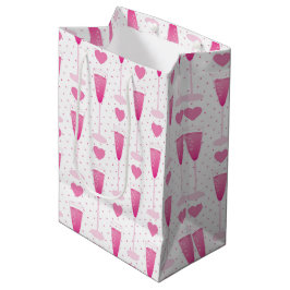 SACOLA PARA PRESENTES MÉDIA VIDRAÇAS CUTAS DE CHAMPANHA DE PINCO E CORAÇÕES