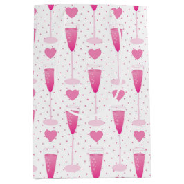 SACOLA PARA PRESENTES MÉDIA VIDRAÇAS CUTAS DE CHAMPANHA DE PINCO E CORAÇÕES