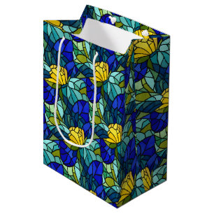 Sacola Para Presentes Média Vidro Manchado Abstrato Verde Azul Amarelo