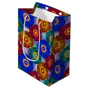 Sacola Para Presentes Média Vidro Manchado Abstrato Vermelho Verde Azul Laranj