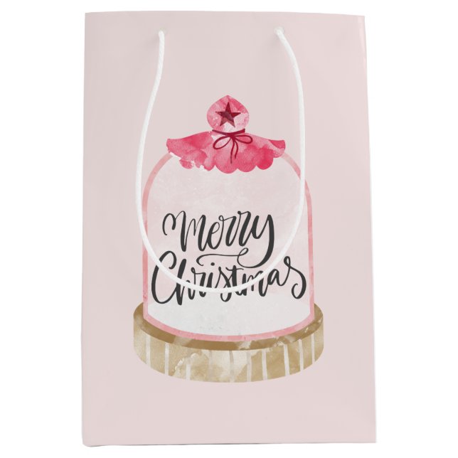 Sacola Para Presentes Média Vidro Rosa Feliz de Natal (Frente)