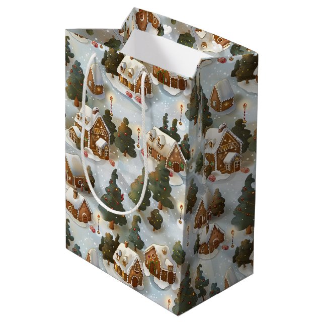 Sacola Para Presentes Média Vila Sem Fim De Pão De Natal (Verso inclinado)