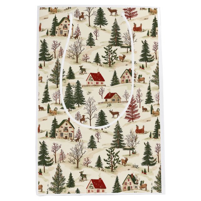 Sacola Para Presentes Média Vila Vintage de Natal (Frente)
