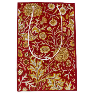 Sacola Para Presentes Média Vintage Arte Floral Vermelha Cherwell de William M