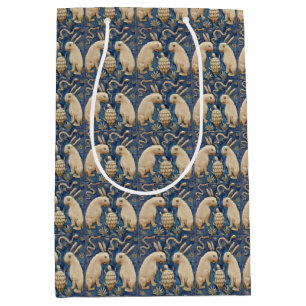 Sacola Para Presentes Média Vintage Azulejo espanhol Coelho Animal Tortoise Az