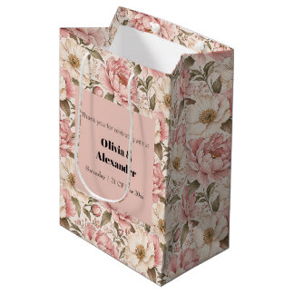 Sacola Para Presentes Média Vintage Blooming Peonies Pattern
