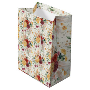 Sacola Para Presentes Média Vintage Boho Pampas Floral Anti-Manuscrito