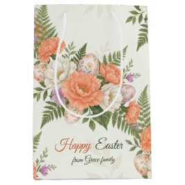 Sacola Para Presentes Média Vintage Botanical Apricot Floral Easter 