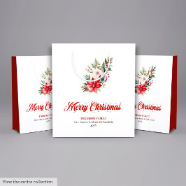 Sacola Para Presentes Média Vintage Botanical Red Poinsettia Holiday Gift Bag