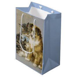 Sacola Para Presentes Média Vintage cat and dog intimate friendship