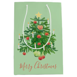 Sacola Para Presentes Média Vintage Christmas Tree with a Star & Heart Cookie