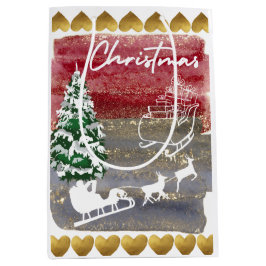 Sacola Para Presentes Média Vintage Christmas trees 